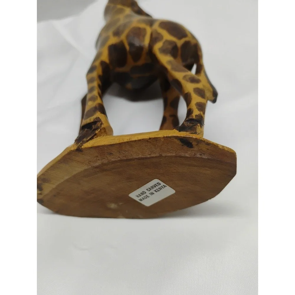 PAIR OF HAND CARVED & PAINTED WOODEN GIRAFFE FIGURINES FROM KENYA - 12